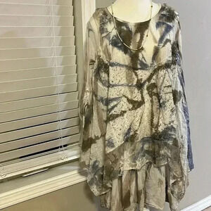 [L]Froccella Two tone Tie Dye layered  tunic LS Dress